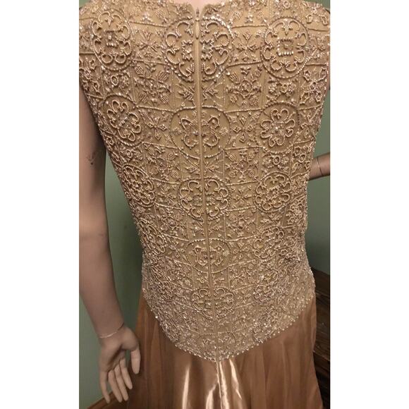 Vintage PAMELA DENNIS Gold Beaded Silk Satin Gown w/Beaded Jacket - Picture 5 of 12